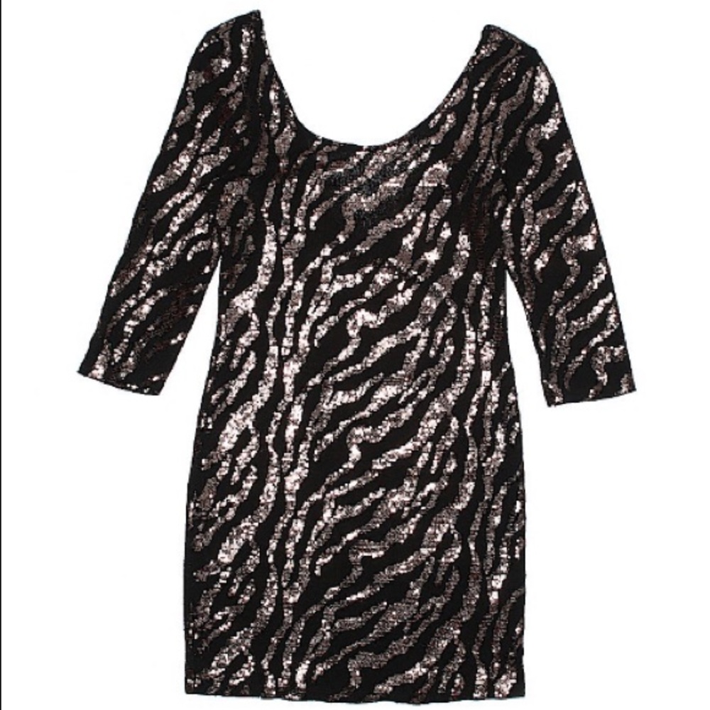 Estam Rose Gold Sequin Black Cocktail Dress